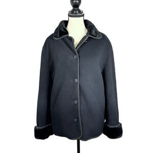 Vintage COACO New York Black Women's Size Medium Faux Fur Lined Jacket Coat